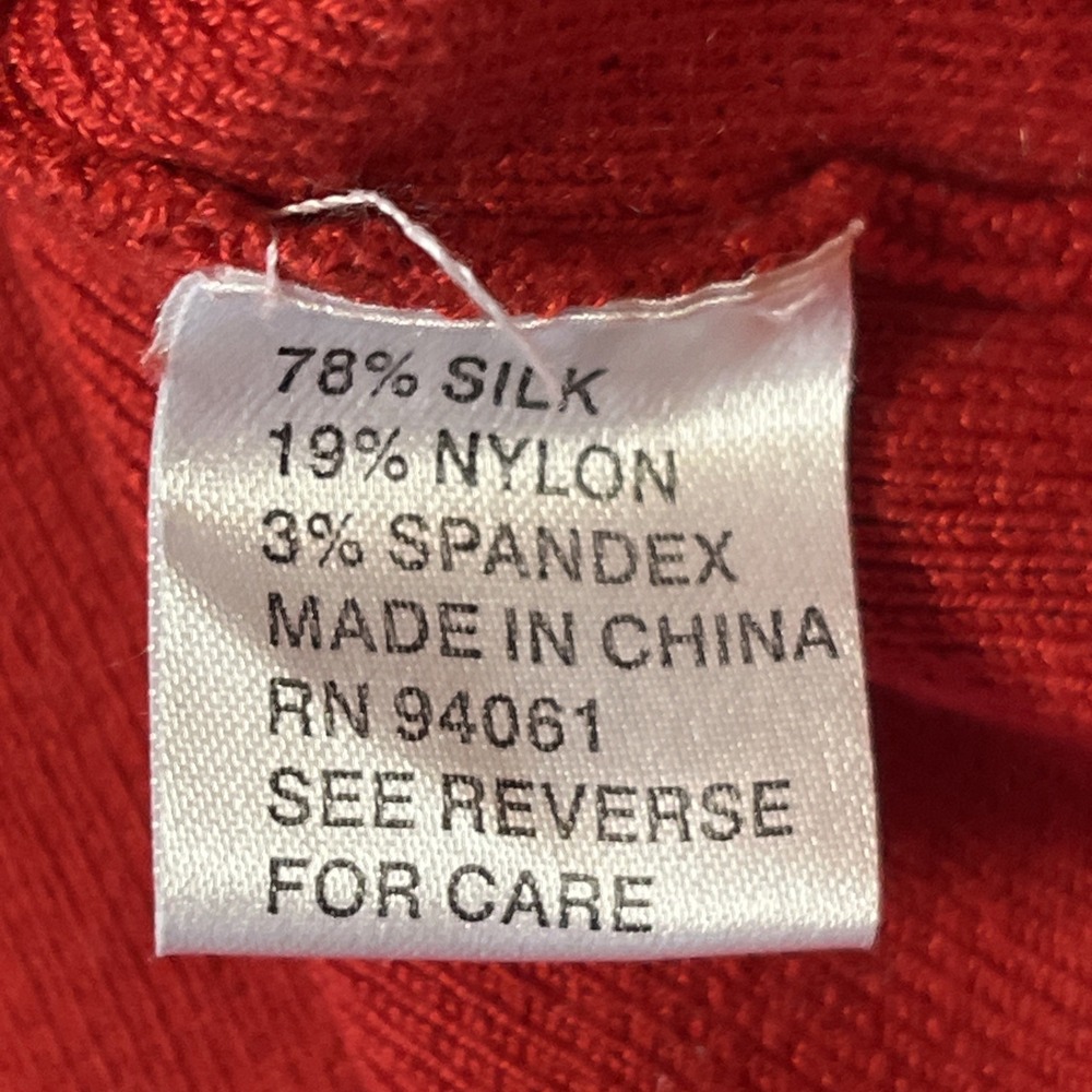 Sculpture Silk V-neck Ribbed Knit Top Size S Red Silk Blend Sexy Y2K Flattering - Picture 6 of 7